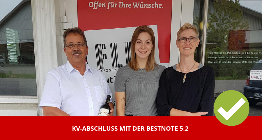 Wir gratulieren unserer Praktikantin Jana Steimer zu ihrem KV-Abschluss mit der Bestnote 5.2 !